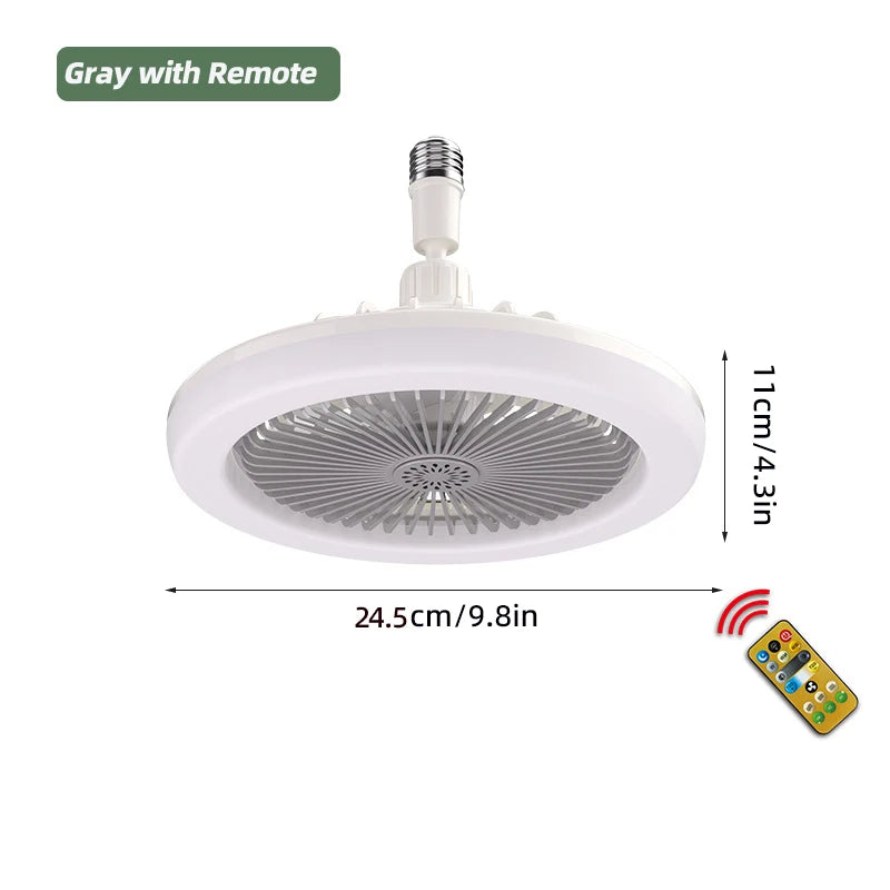 E27 30w LED Ceiling Fan with Light Remote Control Dimmable Ceiling Bulb with Cooling Fan 3 Modes Indoor Bedroom Chandelier