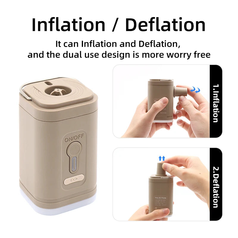 3 in 1 Electric Air Pump with Lights Mini Wireless Air Compressor USB Charging Inflator/Deflator Pumps for Outdoor Camping