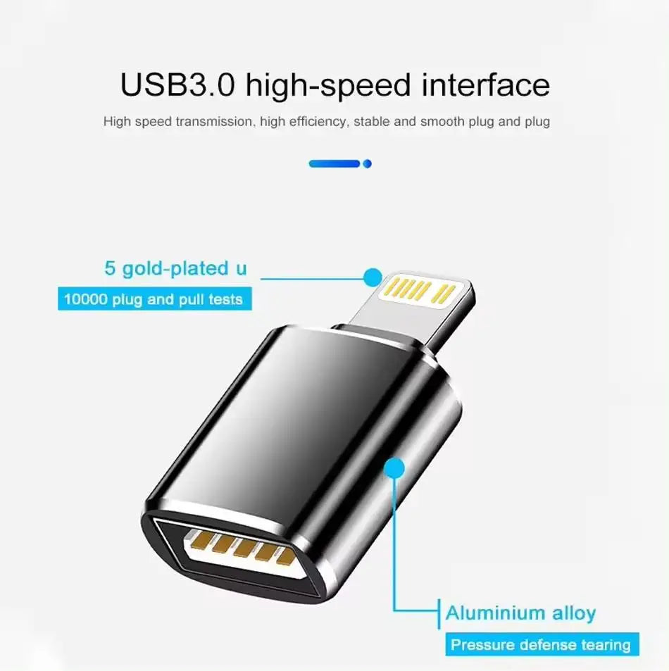 2pcs OTG USB 3.0  Adapter for IPhone 14 13 12  Pro XS Max XR X 8 Plus 7 6s IPad Lightning Male To USB3.0 Adapter for IOS13 Above