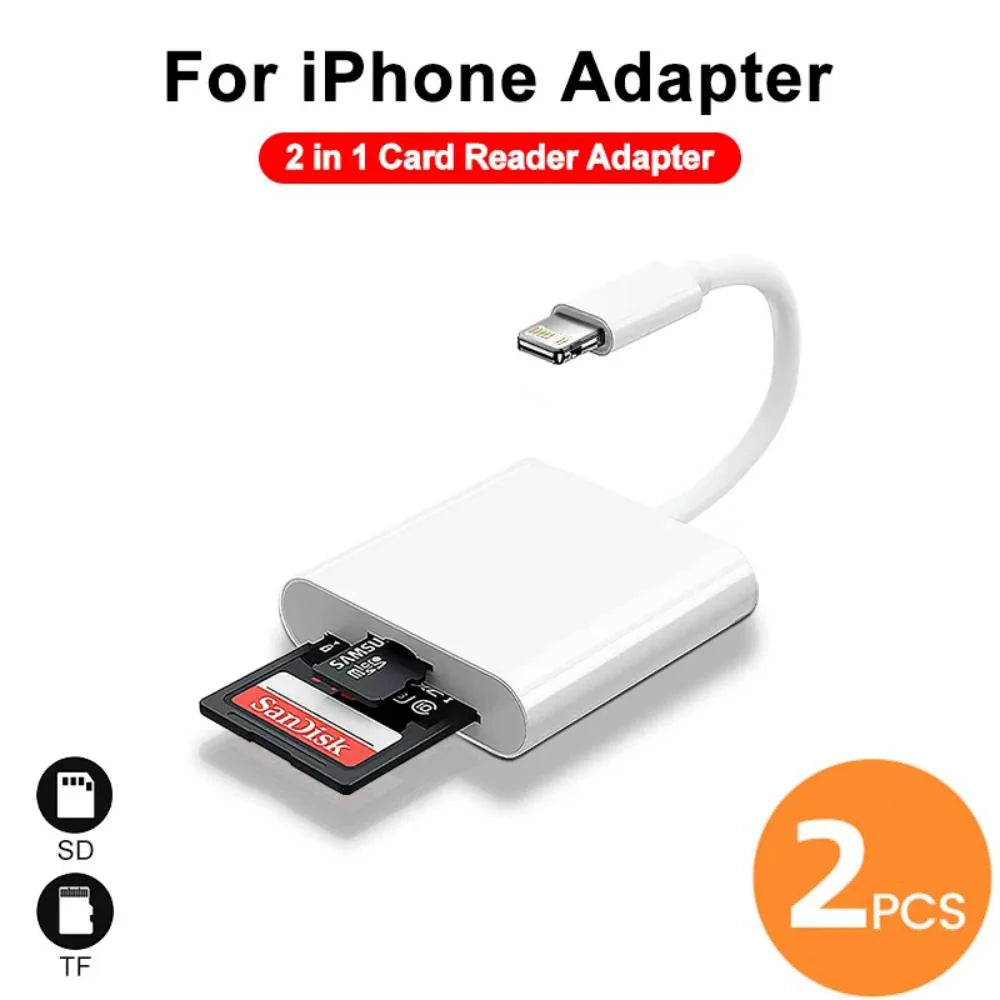 2-in-1 Lightning Flash Card Reader TF Reader 2-in1 Slot for iPhone/iPad, Suitable for Memory Card/Mini SD Card Adapter
