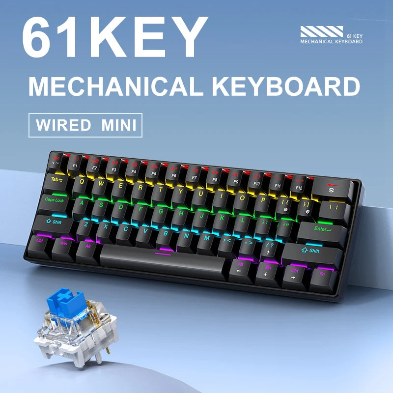 60% Portable Wired Mini Mechanical Keyboard, APAYADO K61 Mini Keyboard Wired,61 Keys Phantom RGB,Black,White,Red,Red/Blue Switch