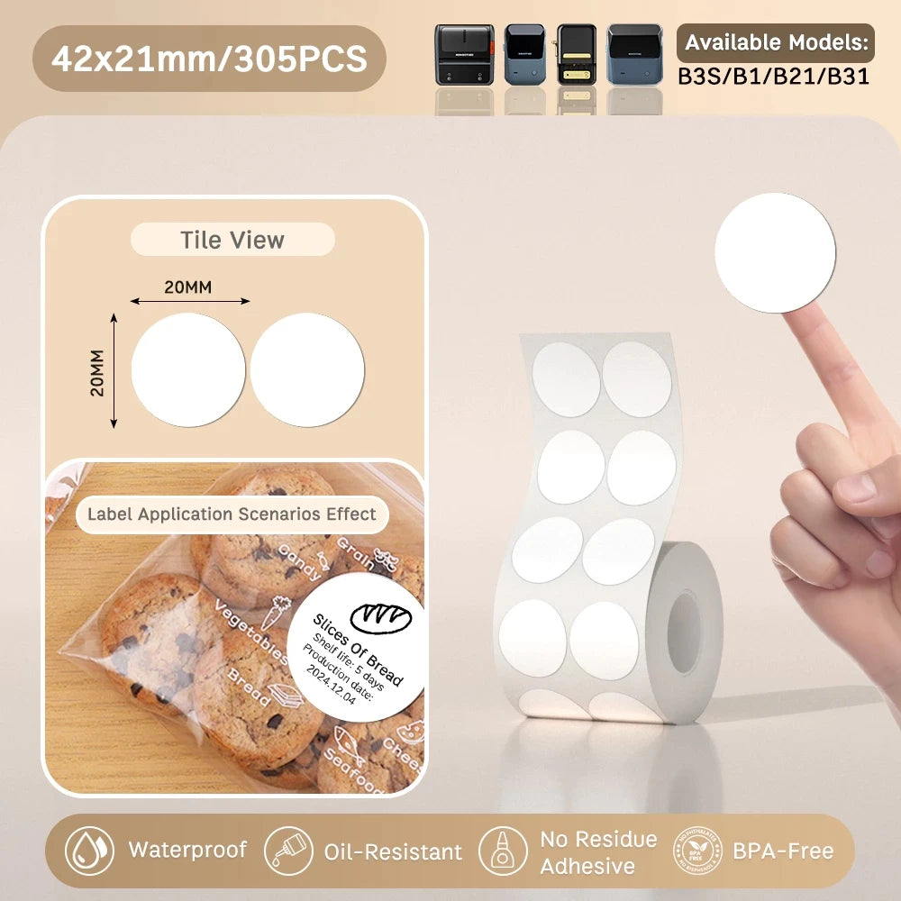 NIIMBOT B21/B1/B3S Full white series Thermal Label Sticker Paper Printable 20-50mm