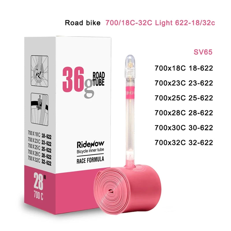 Ridenow Bicycle Inner Tube Road Bike Luminous Air Rod TPU Inner Tube Ultra Light French Valve 36g65mm Tubev