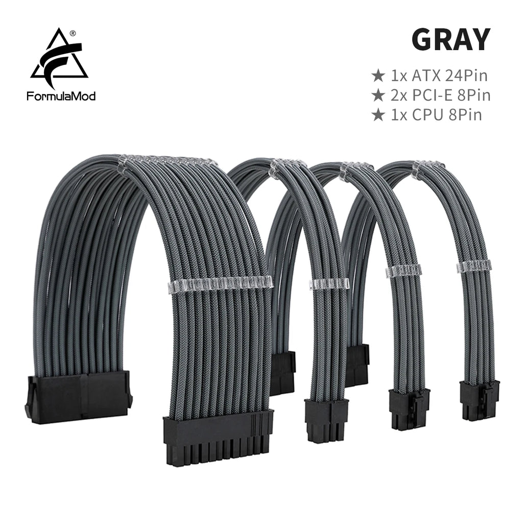 FormulaMod NCK1 Series PSU Extension Cable Kit , Solid Color Cable Solid Combo 300mm ATX24Pin PCI-E8Pin CPU8Pin With Combs