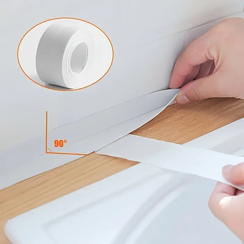 1 Roll of Waterproof White PVC Self-Adhesive Tape - Perfect for Bathroom, Sink & Kitchen - Super Strong Stickiness!