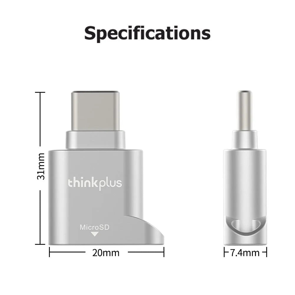 Lenovo Thinkplus USB C Type-C Micro SD Card Reader Memory Card Mini Metal TranFlash Adapter TF Card Reader For Type C Phone