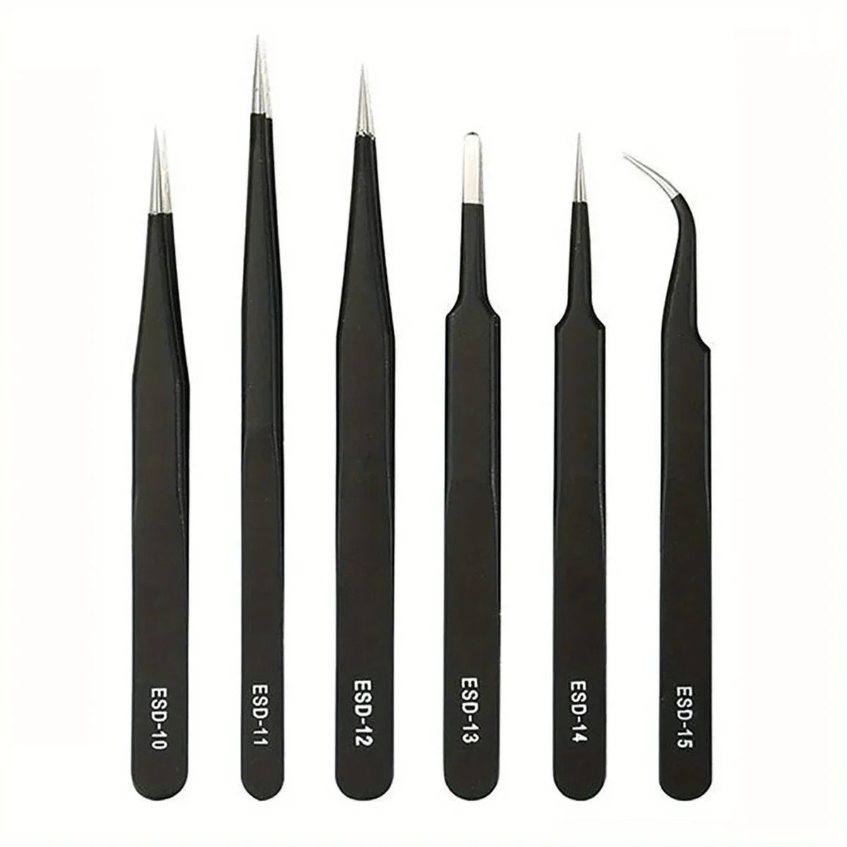 Precision ESD anti-static tweezers set -6-pc durable stainless steel tool for electronic repair and process modeling, bending&St