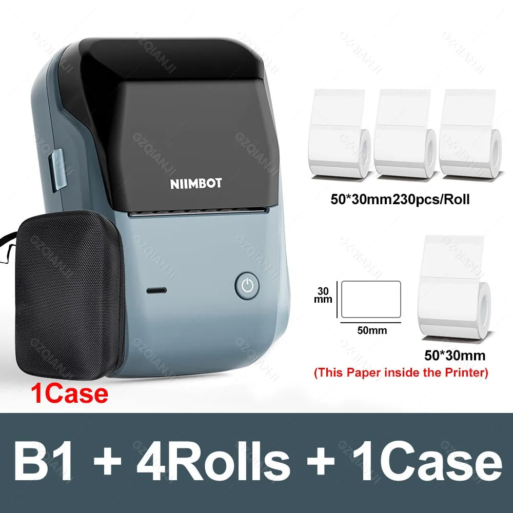 NIIMBOT B1 Portable Thermal Printer With Tapes 2 Inch Adhesive Label Machine Mini Bluetooth Sticker Maker Waterproof Labels Roll