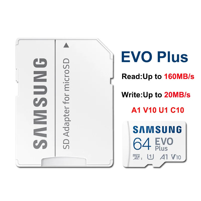 SAMSUNG EVOPlus 64GB U1 V10 A1/128GB 256GB 512GB U3 V30 A2 MicroSD Memory TF Card microSDXC UHS-I C10 Read Speed up to 160MB/s