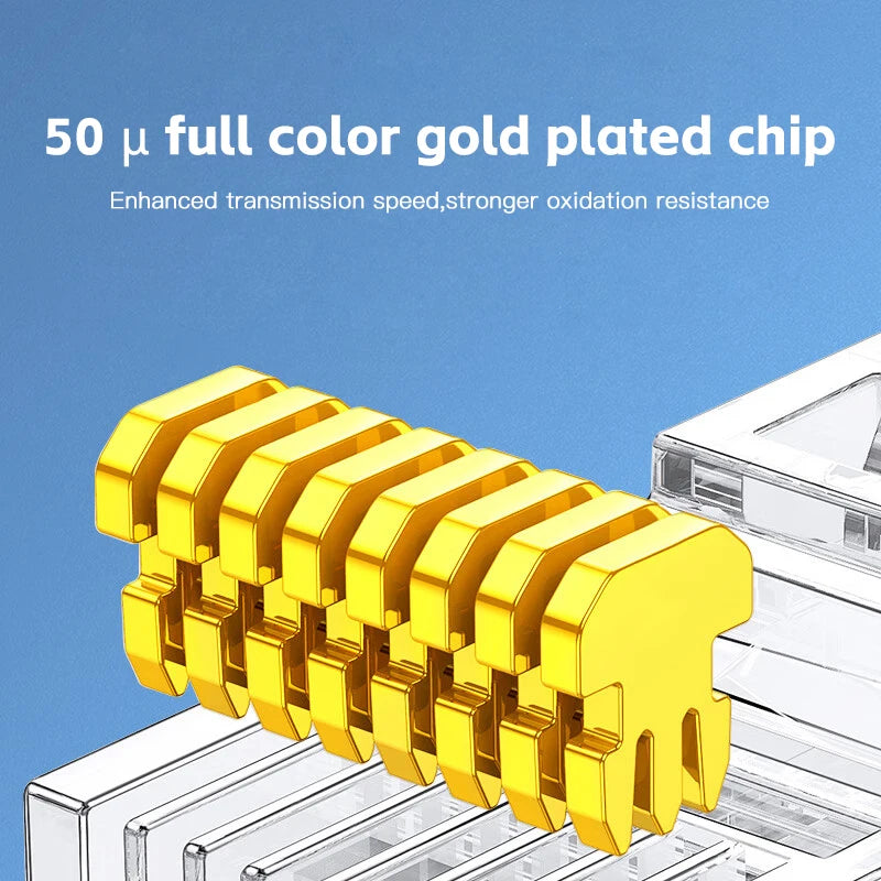 50pcs RJ45 Cat6 Connector Gold Plated Pass Through Ethernet Cables Unmodule Plug Network RJ-45 Crystal Heads