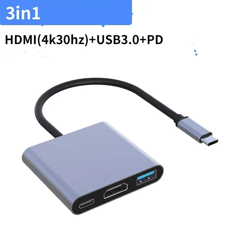 3 In 1 Usb C Hub With 100 Watt Power Delivery Usb  4K Hdmi Compatible For Macbook Surface Chrome Steam Deck Stable Smart Adapter
