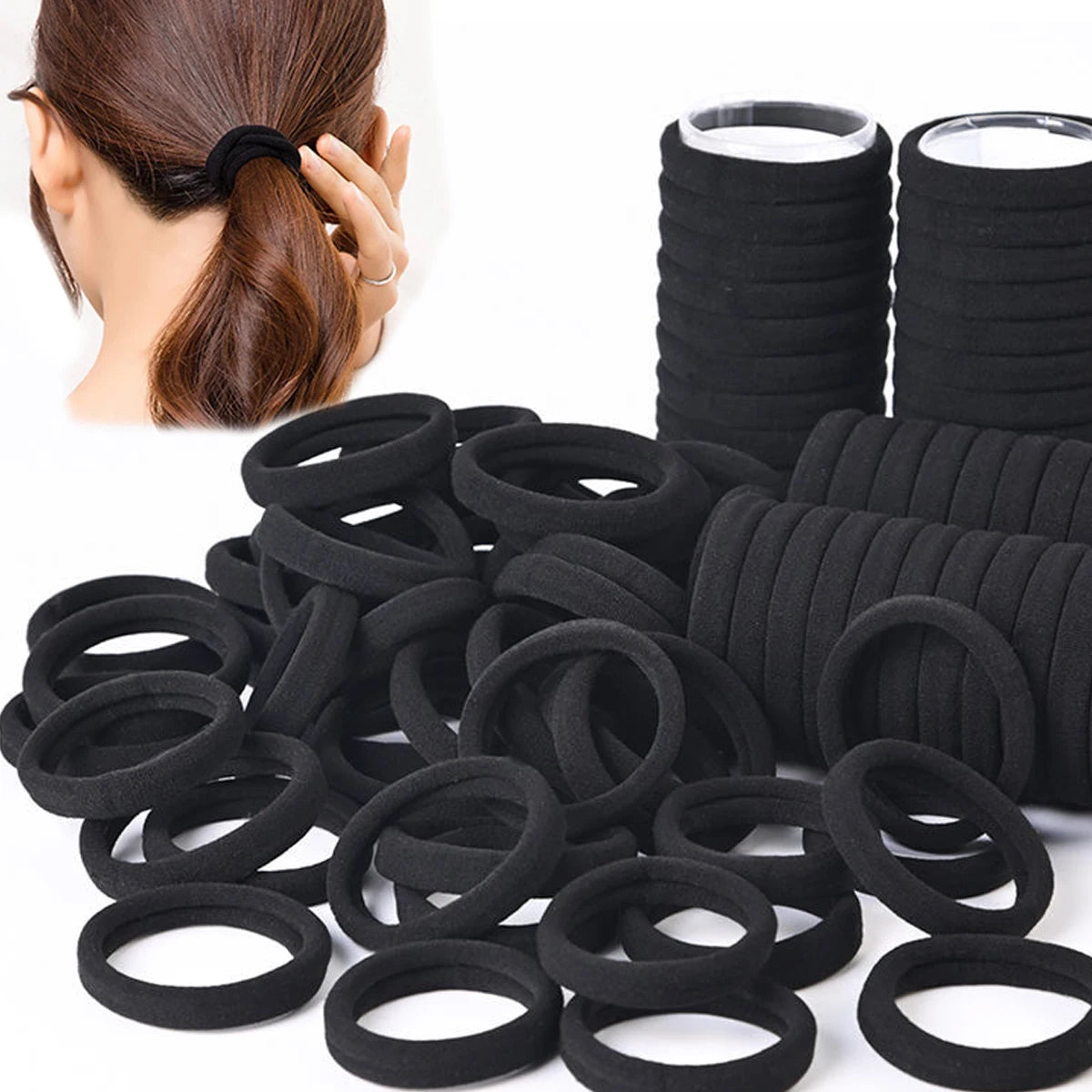 50/100 pieces of black and white hair bands, women's hair bands, high-elasticity rubber band hair bands, hair bands