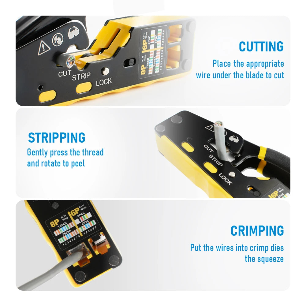 RJ45 Crimp Tool Pass Through Plugs Ethernet Crimping Pliers for Cat6 Cat5 Cat5e RJ45 Connectors