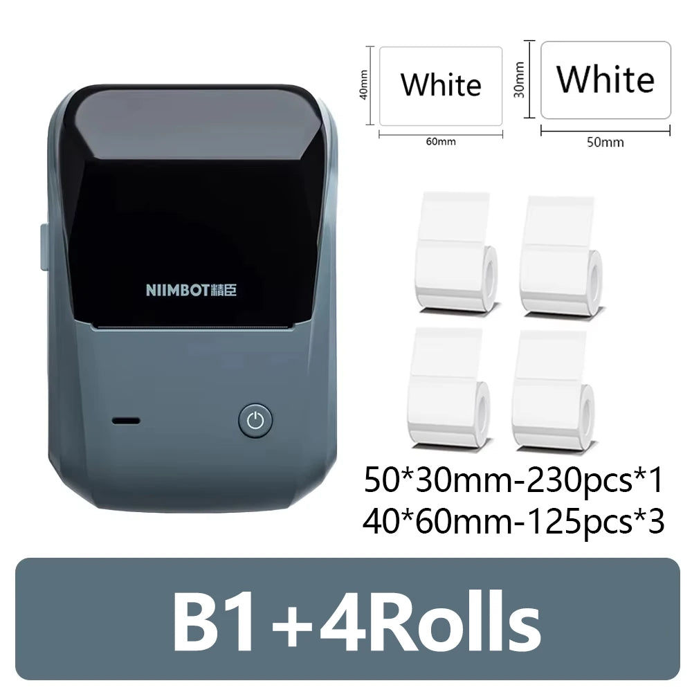 NIIMBOT B1 Portable Thermal Printer With Tapes 2 Inch Adhesive Label Machine Mini Bluetooth Sticker Maker Waterproof Labels Roll