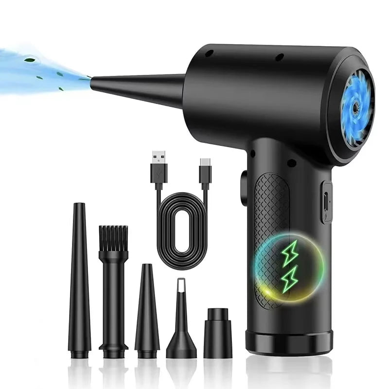 Cordless Air Duster, 5-in-1 High-Speed Blower for PC/Car/Home/Hair Cleaning with 3 Nozzles & 3000mAh Rechargeable Battery