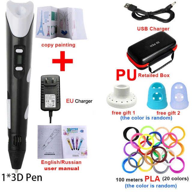 3D Pen Drawing Printing Pen With LCD Screen Compatible PLA Filament Toys Safe Paiting for Children DIY Christmas Birthday Gift