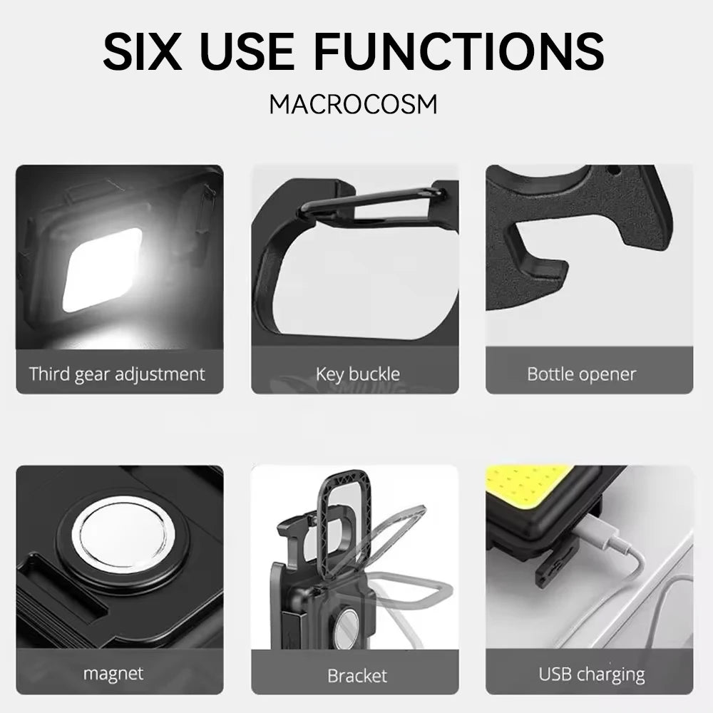1pc COB Keychain Work Light, Flashlight With 4 Lighting Modes, Keychain Light Emergency Light Mini Flashlight With Magnetic Base