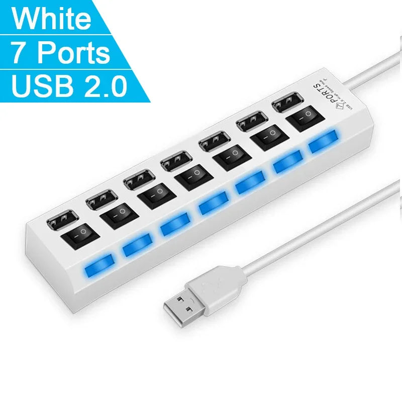 Expander Multi USB Splitter Multiple Extender with LED Lamp Switch for PC Laptop High Speed 4/7 Ports USB HUB 2.0 Adapter