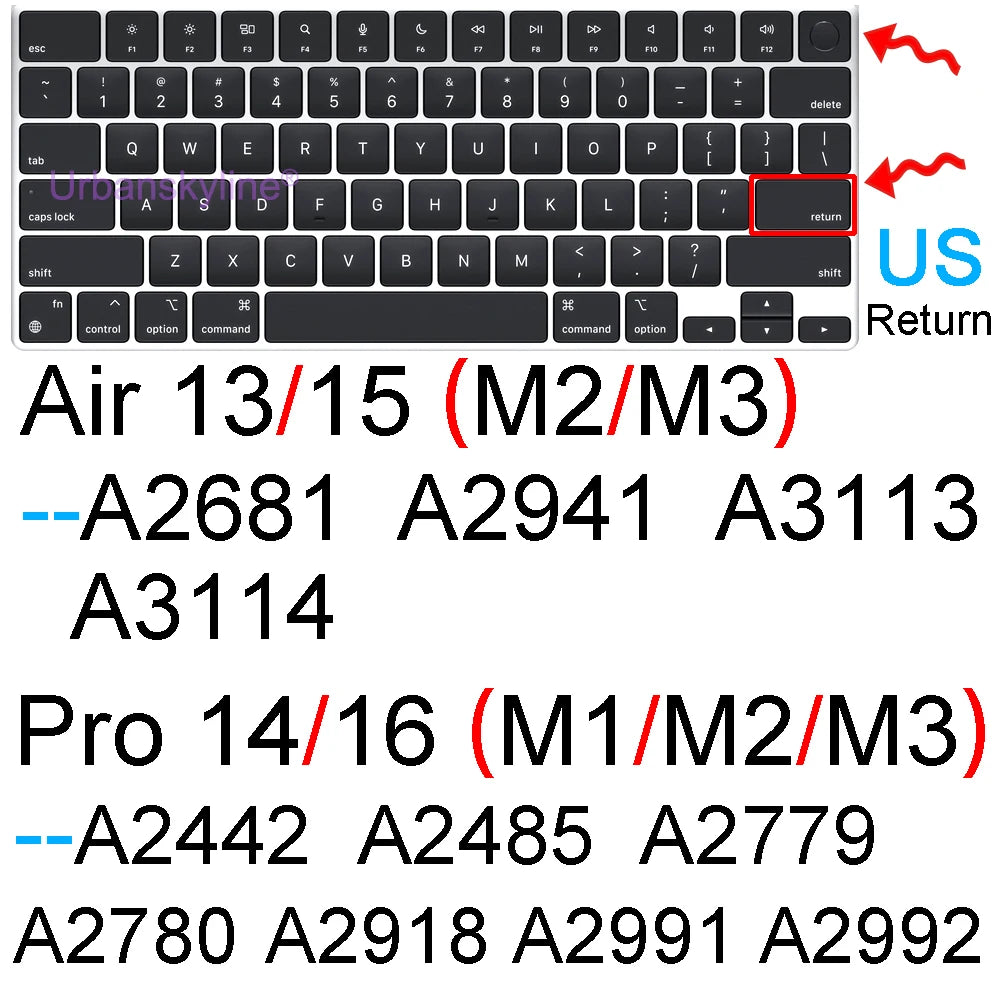 Keyboard Cover for Macbook Air 13 M3 15 Pro 14 M4 13 M2 16 Retina 11 Silicone Protector Skin Case A3113 A3114 A2681 A3240 A3241