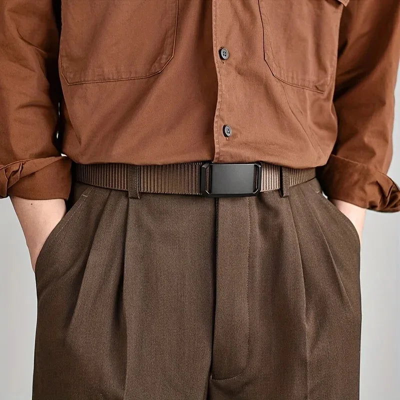 New Business Leisure Style Men's  Automatic Buckle Canvas Belt Durable Quick-Release Belt Outdoor Workwear Waist Belt ﻿