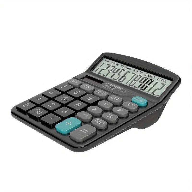 12-Digit Large LCD Display Calculator Standard Function Calculator with Solar & Battery Dual Power for Home Basic Desktop Office