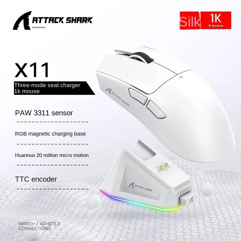 Attack Shark X11SE X11 PAW3311 Bluetooth Mouse, Triple Mode Connectivity, Touch Magnetic Charging Dock, Ultra-Light Gaming Mouse