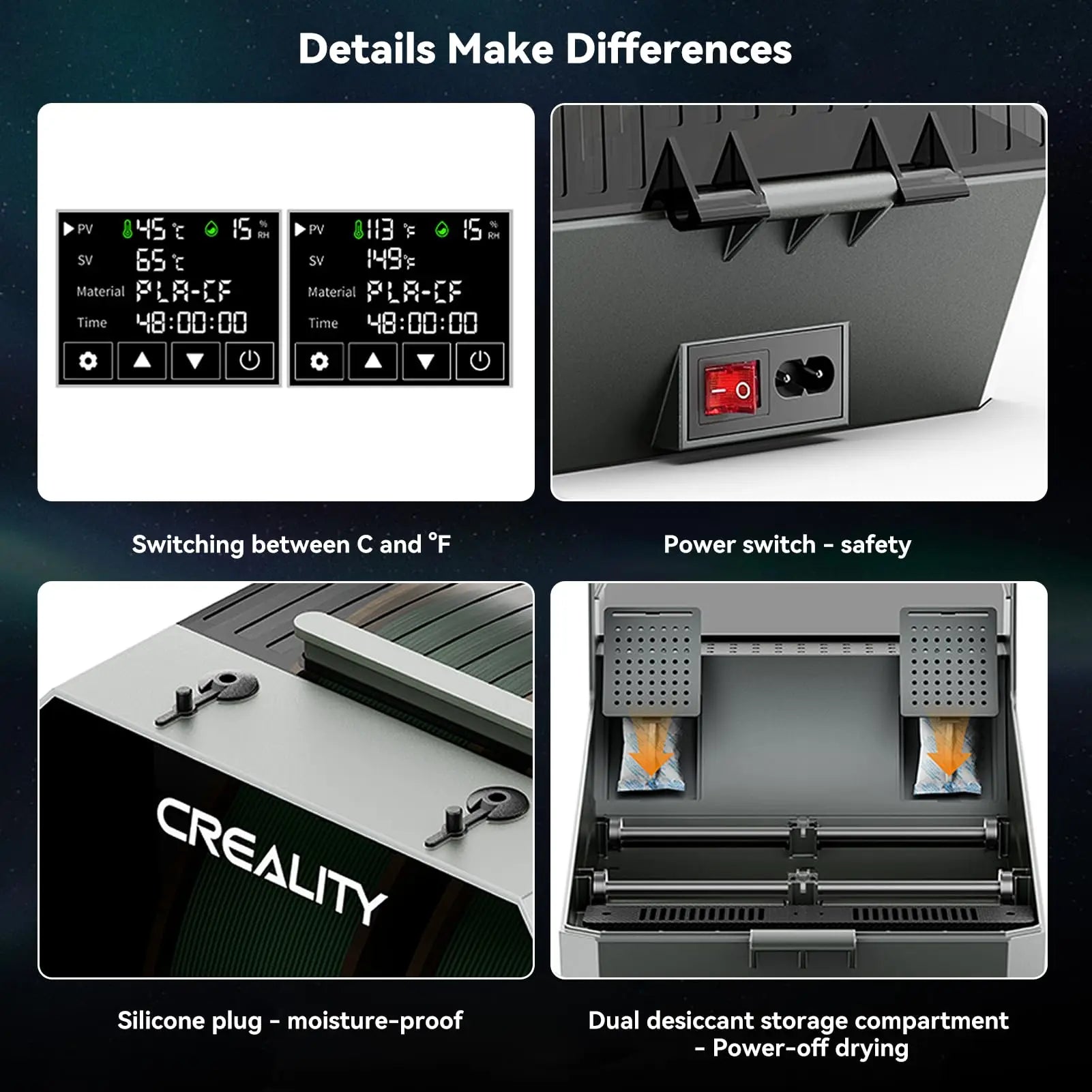 Creality Space Pi Filament Dryer Plus Drying Box Upgraded Two Rolls Drying Dehydrator for 2KG Filament 360° Hot-air heating