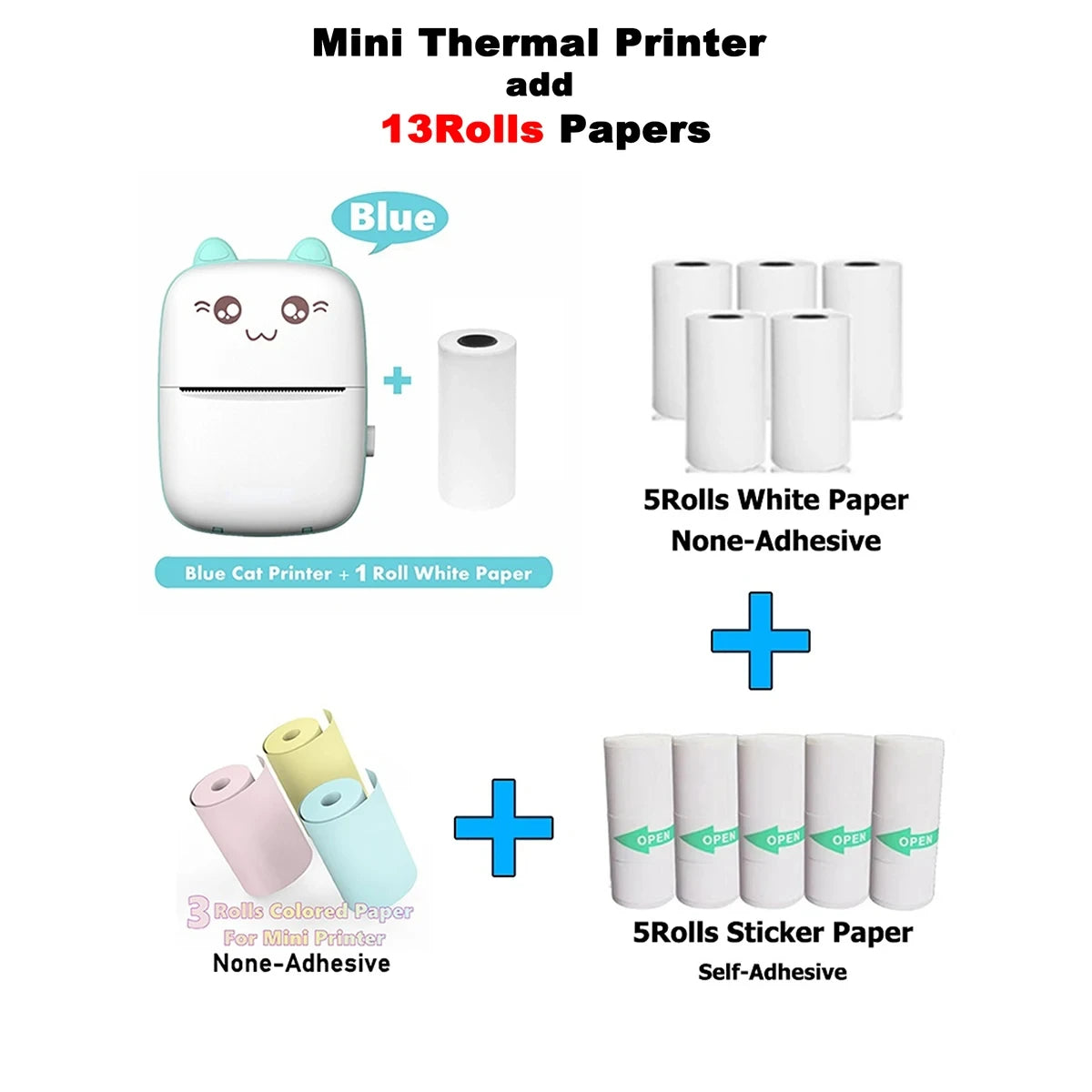 Portable Mini Thermal Printer with 13 Rolls Papers Wireless For paperang Photo Label No Ink Print Memo Wrong Question Printing