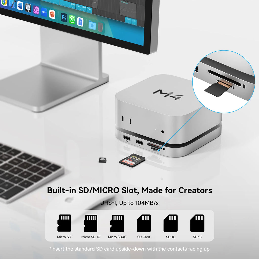 Minisopuru Mac Mini M4 Hub Dock Stand With M.2 SSD Enclosure 4K60Hz HDMI SD/TF USB C HUB Docking Station for Mac Mini M4/M4 Pro