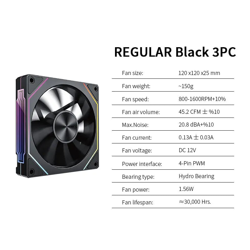 LDPCSJ OEM PRISM 5 PRO Computer Chassis Fan 12cm ARGB 4 Pin PWM Quiet Cooling Fan 12V Large Air Volume 45.2CFM/800-1600RPM