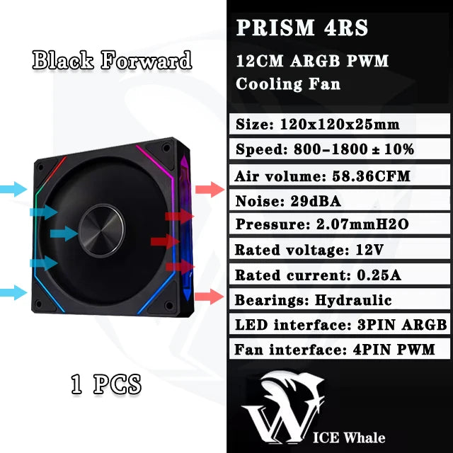 ICE Whale Prism 4RS ARGB PC Case Fan 120mm Infinity Mirror Design Motherboard Lighting Sync 4PIN PWM CPU Cooler Fan ventilador