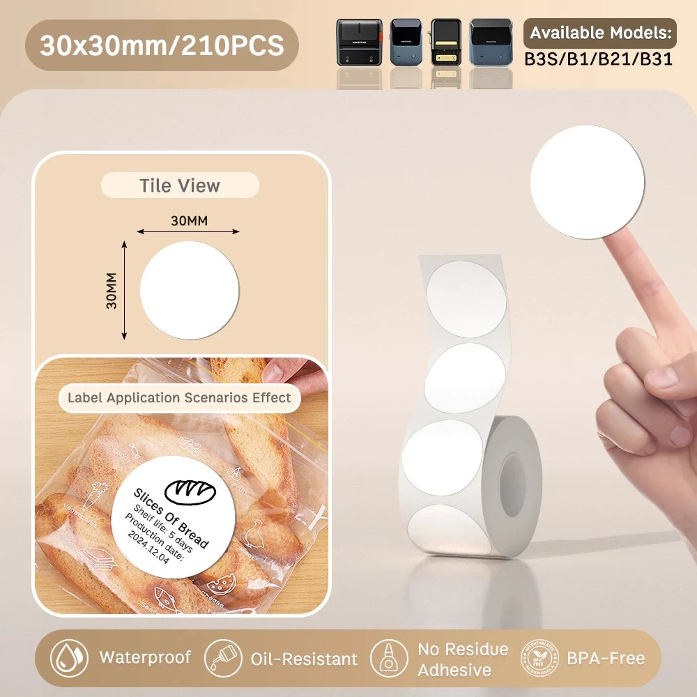 NIIMBOT B21/B1/B3S Full white series Thermal Label Sticker Paper Printable 20-50mm