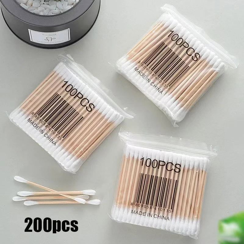 100pcs/500pcs Double Head Wood Cotton Swab Nose Ears Cleaning Women Makeup Tools Lipstik Cotton Buds Tip Sticks