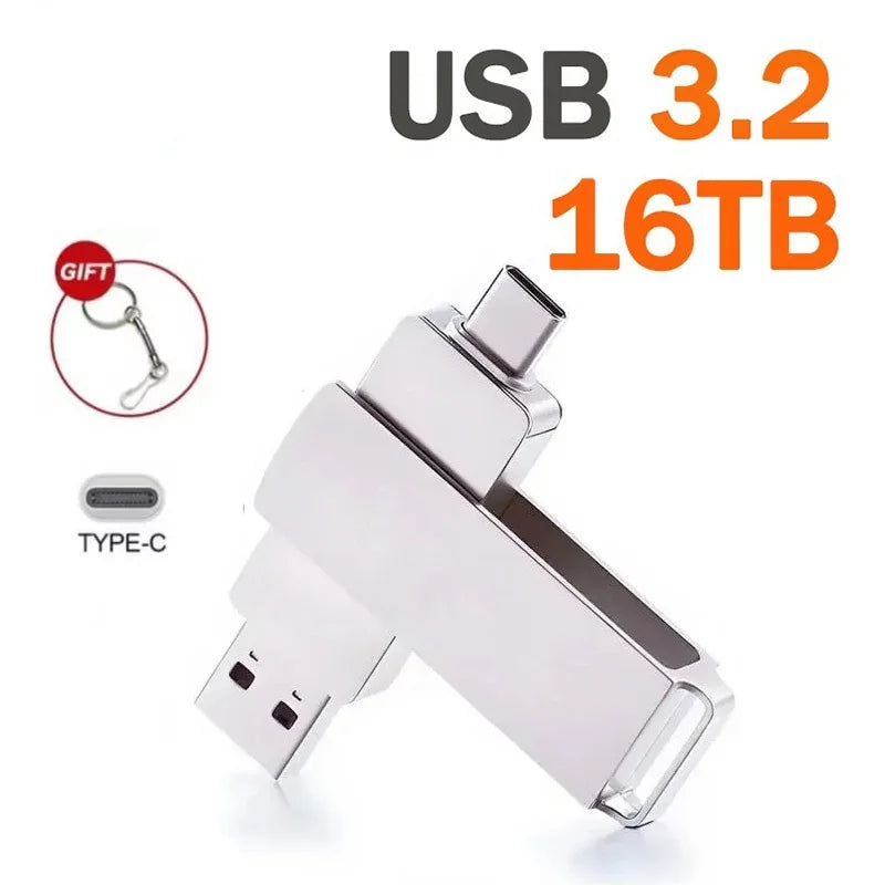 16TB Flash Drive USB 3.2 High Speed USB Transfer Type-c 2-In-1 8TB 16TB OTG Pendrive Waterproof Flash Disk For Computer