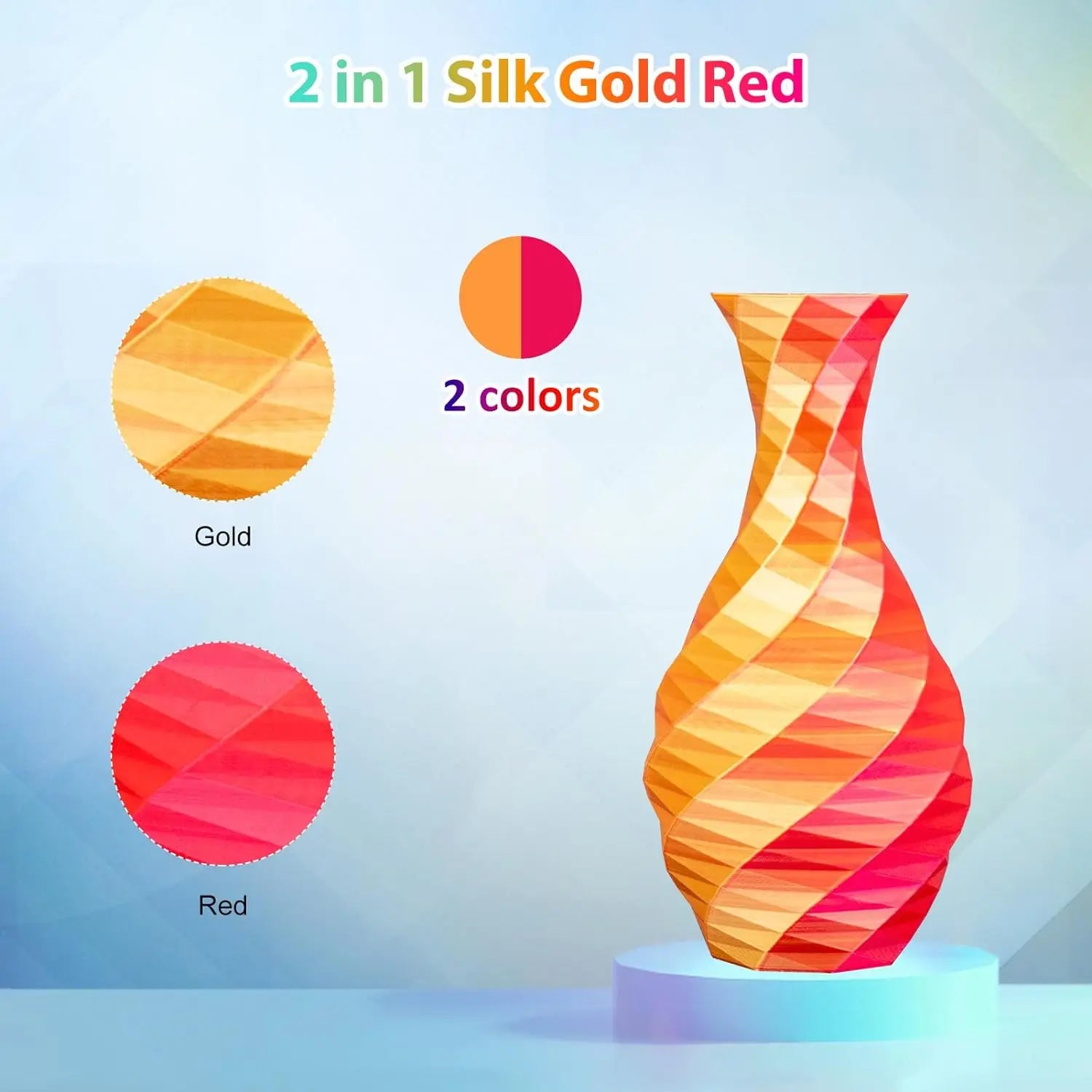 Multicolor 3D Printer Filament,Dual/Tri Color 1.75mm PLA Silk Shiny Printing Filament,250g(0.55lbs) Fit Most FDM 3D Printer