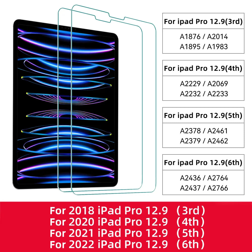 2pcs Tempered Glass Films for 2024 iPad Air 11/13 M2 Pro 11/13 M4 Screen Protector for iPad 3/4/5/6/7/8/9/10th Air 4/5 Pro 11
