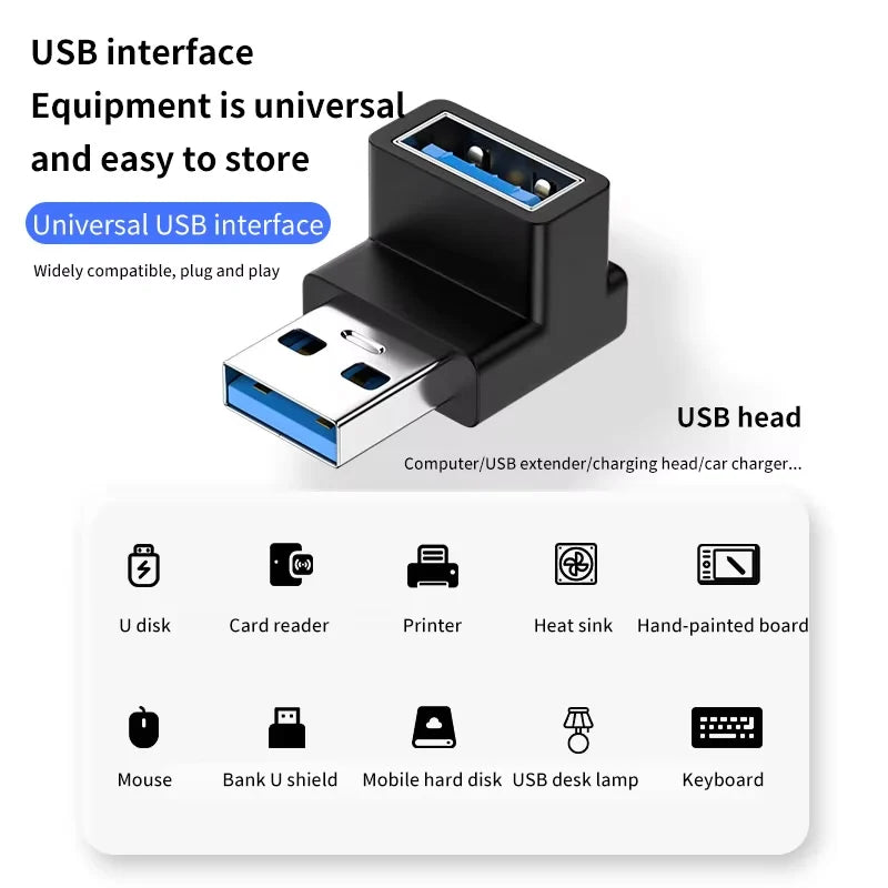 90 Degree USB 3.0 Male to Female Right Angle Extension Adapter USB Upward Elbow Adapter 10Gbps For Laptop PC Connector Converte