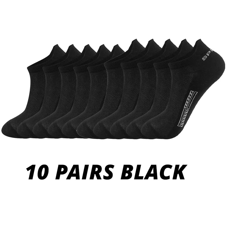 5/10/20 Pairs Of Mens Summer Thin Mesh Breathable Mens Polyester Sports Socks Sweat Absorbing Short Socks