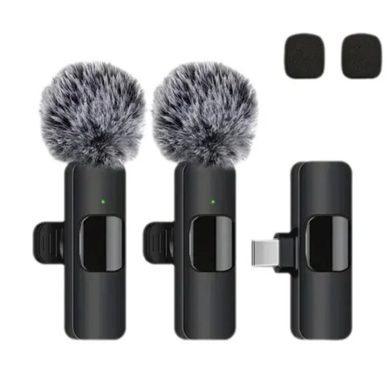 Mini Wireless Lavalier Microphone Windproof Wool Replaceable Lavalier Microphone for iPhone YouTube Vlog Audio Recording
