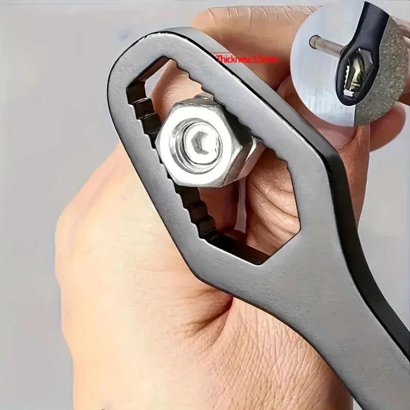 1pc Multi functional black 150mm long T-shaped wrench, adjustable self tightening double head wrench, portable manual tool for a