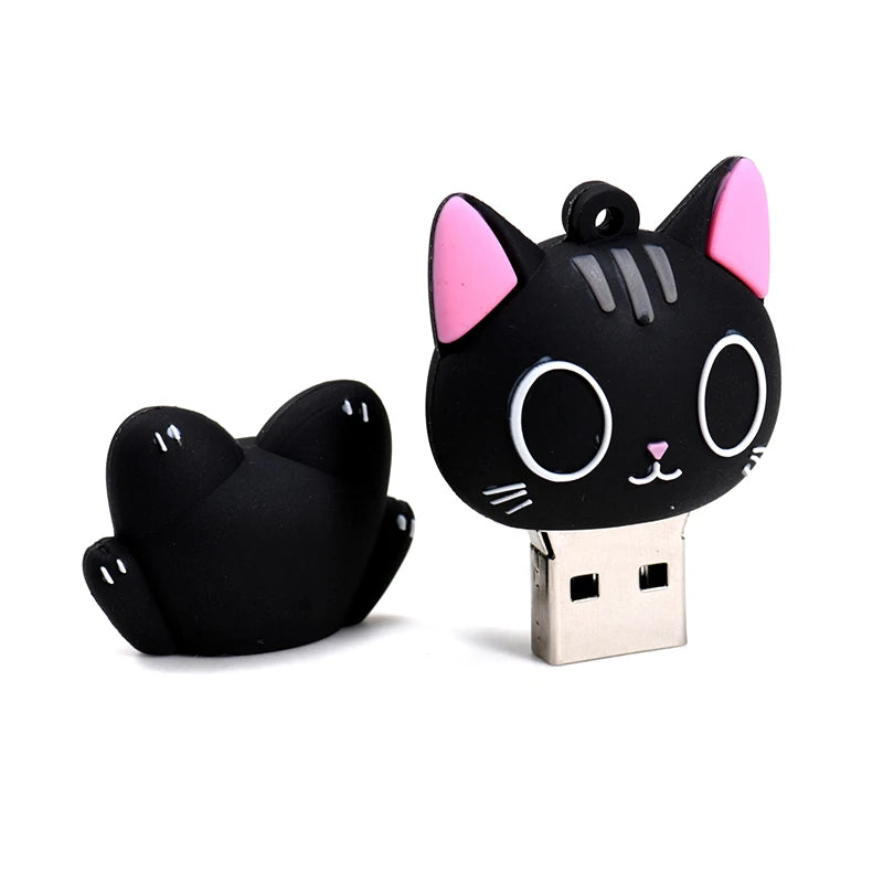Mini Cartoon USB Flash Drive 128GB with Keychain Cute Black Cat High Speed Pen Drive 64GB Creative USB Stick Gift