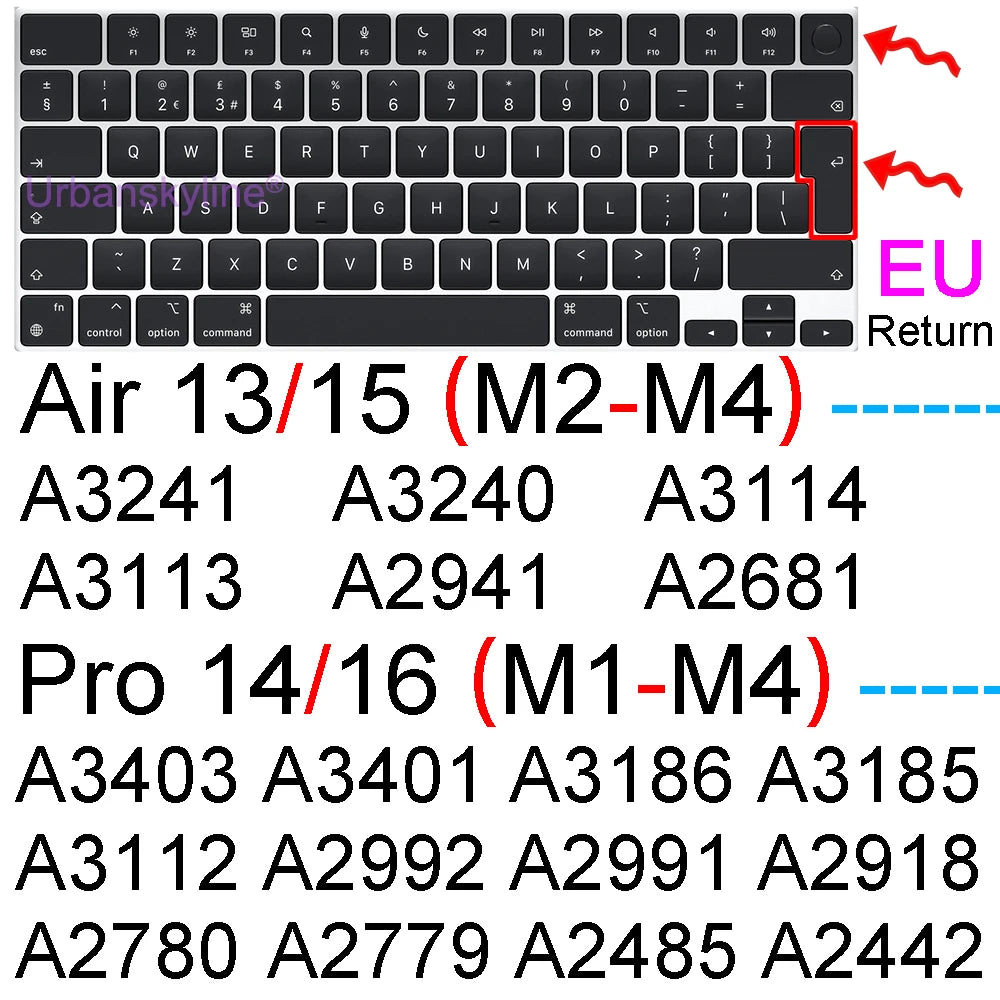 Keyboard Cover for Macbook Air 13 M3 15 Pro 14 M4 13 M2 16 Retina 11 Silicone Protector Skin Case A3113 A3114 A2681 A3240 A3241