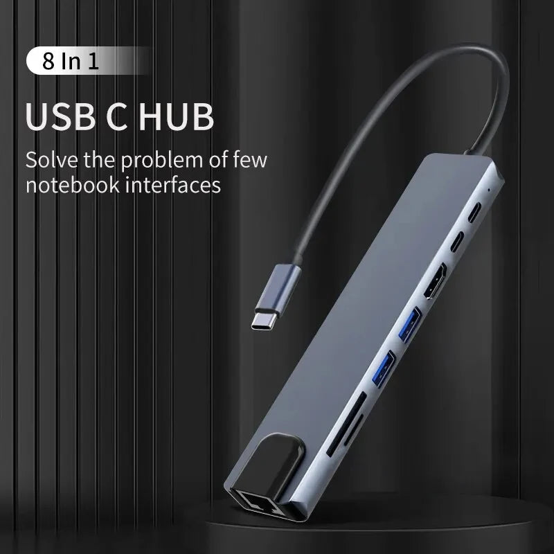 8in1 USB C HUB Type C Splitter 4K Thunderbolt 3 Docking Station Laptop Adapter For Macbook Air M1 iPad Pro RJ45 HDTV Computer