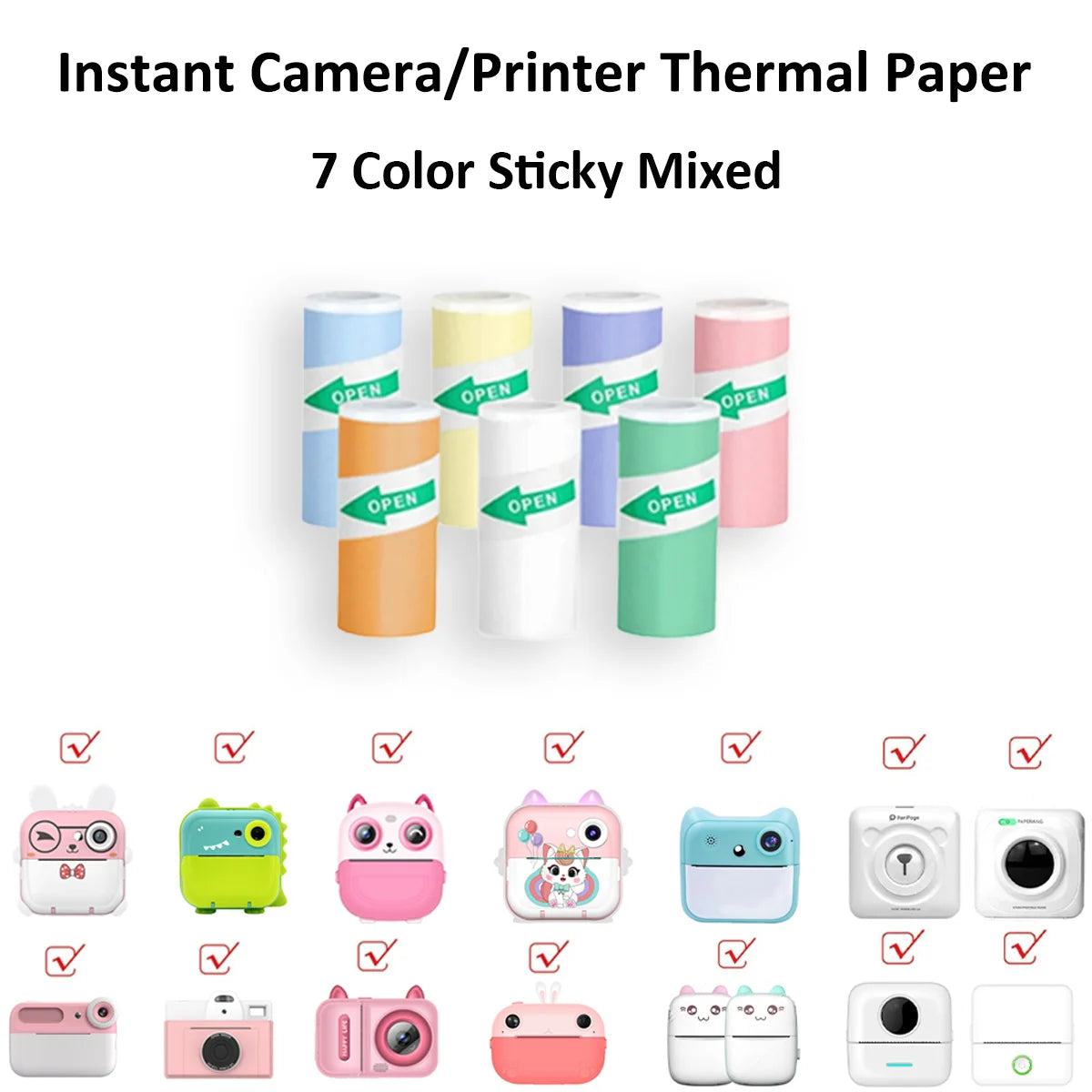 Kids Camera Instant Print Refill for Kids Instant Camera Thermal Printing BPA Free,57x25mm White Non-Adhesive Photo Print Rolls