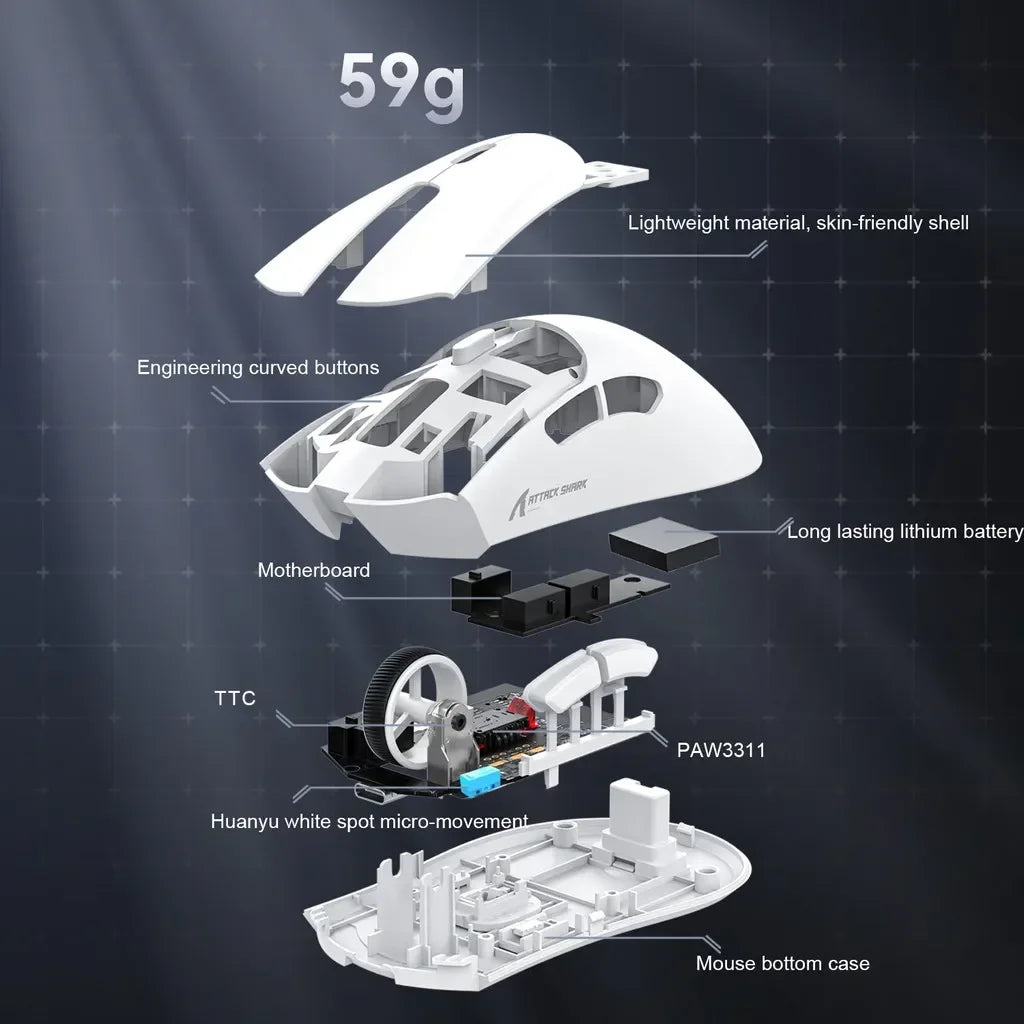 ATTACK SHARK R1 1000Hz Bluetooth Wireless Mouse 18000dpi PAW3311 Tri-mode Bluetooth 2.4G USB Connection Macro Gaming Mouse