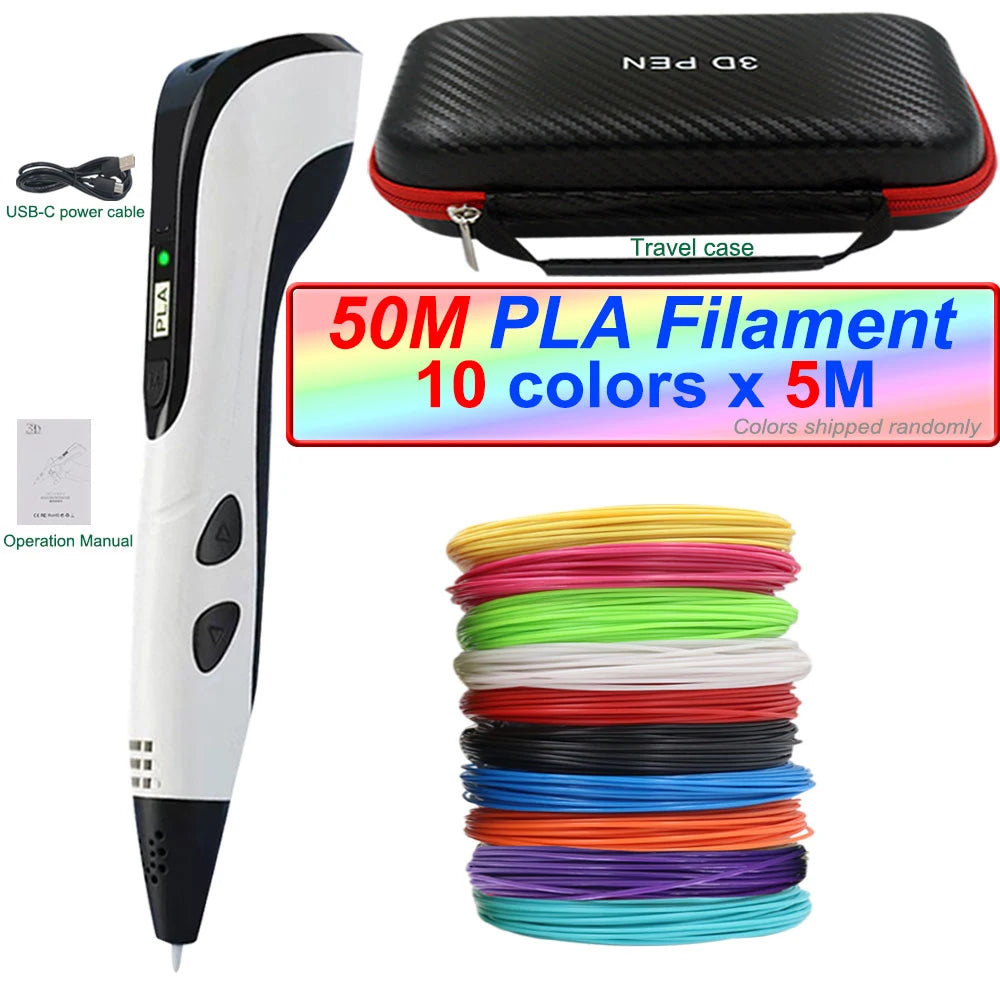 2025 3D Pen Set for Children 3D Printing Pen with LED Screen 100M PLA Power Adapter Travel Box Christmas Birthday Gift for Kids