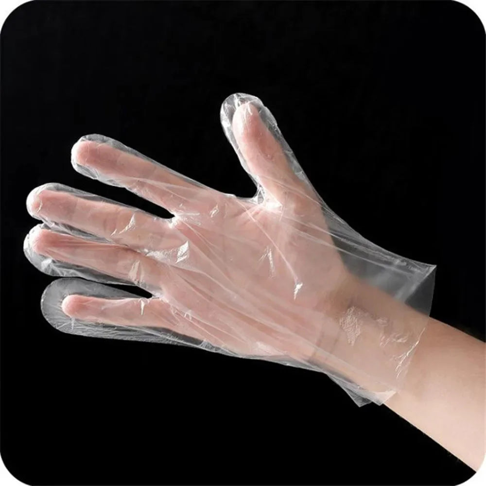 100Pcs Disposable Gloves Transparent Disposable Plastic Gloves Food Grade Kitchen Gloves Waterproof robust Plastic Gloves