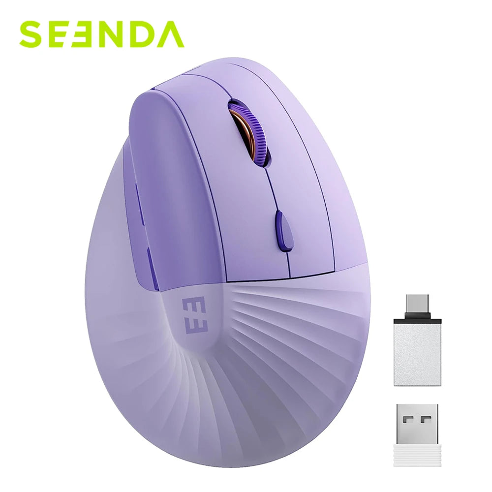 Seenda Vertical Wireless Mouse Type C Rechargeable Ergonomic USB & Type C Mice for Laptop Laptop PC MacBook Windows Android