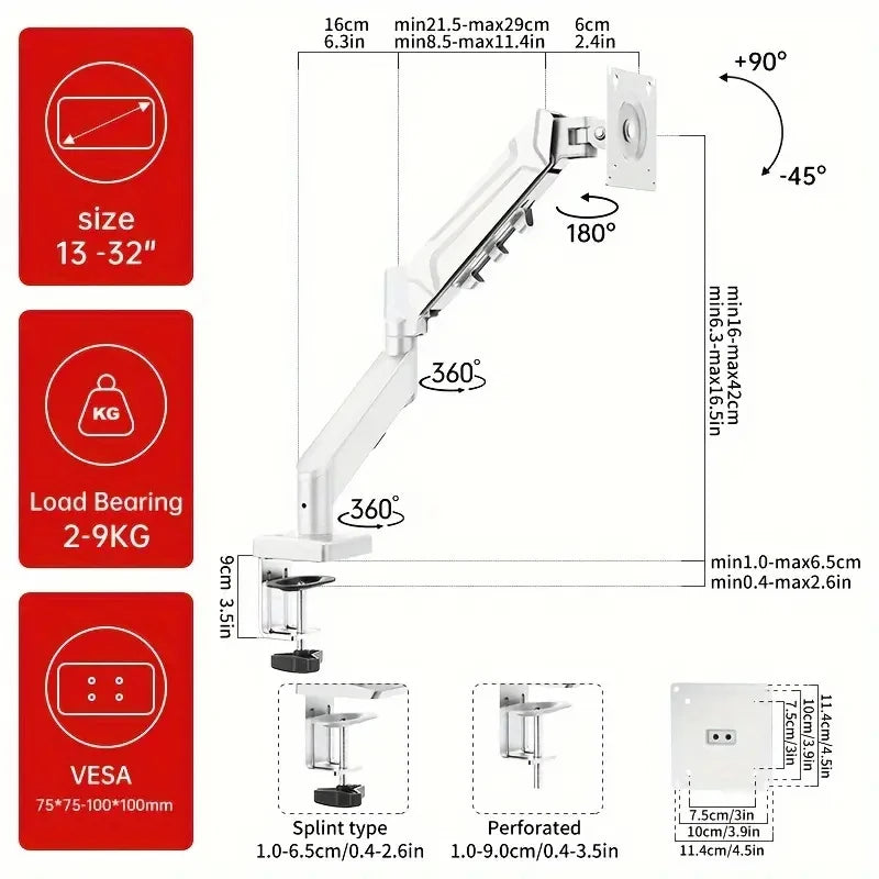Single Monitor Mount for Screens VESA up to 32" Computer Bracket Adjustable Display Arm,Tablet Holder Desktop Clamp Stand