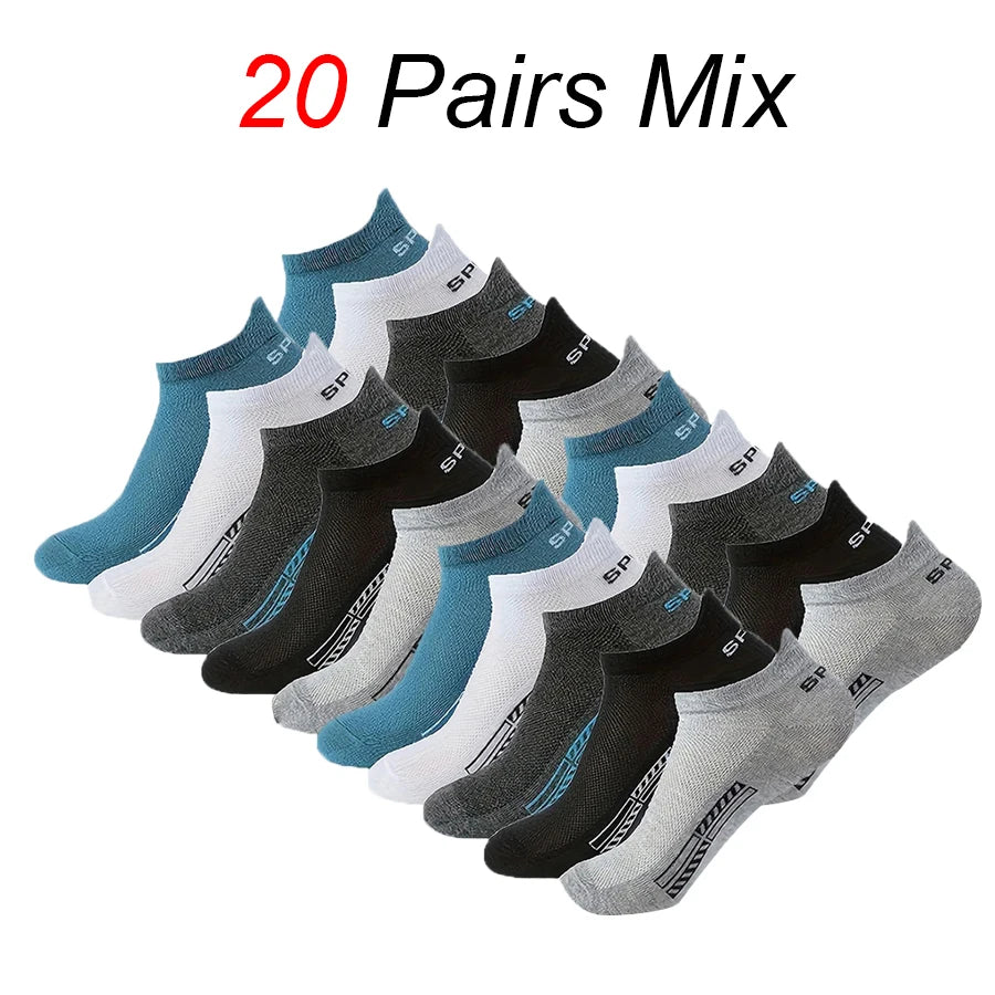 5/10/20 Pairs Men Short Socks Trendy High-Quality Low Cut Round Neck Ankle Socks Mesh Breathable Versatile Casual Men Boat Socks